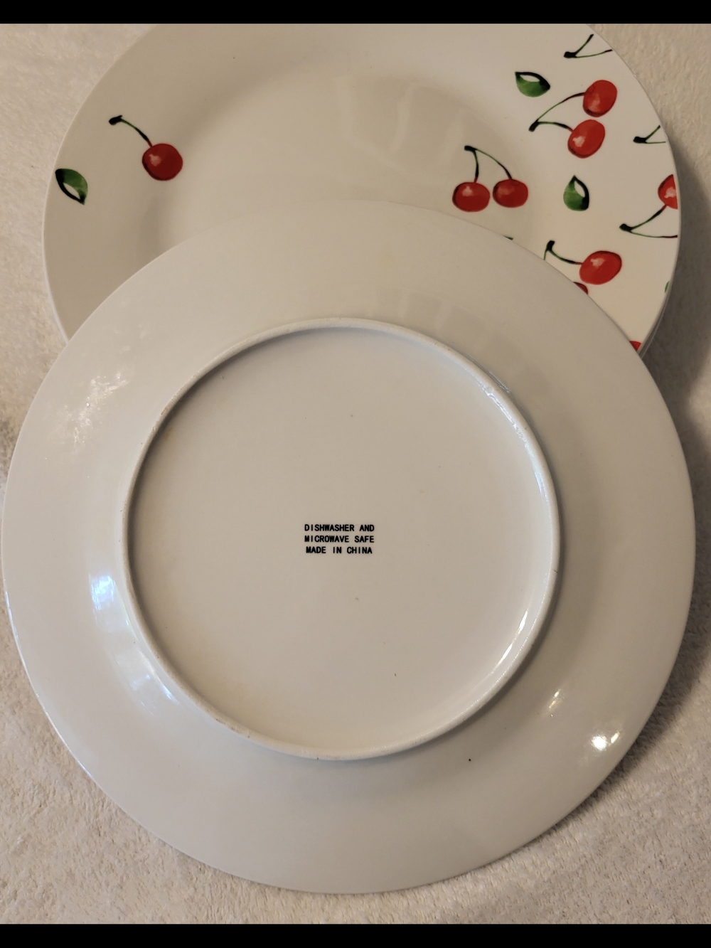 Adorable Red Cherries Print Ceramic 10" Dinner Plates Set of 4 - Picture 4 of 5